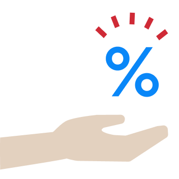 hand with percentage rate illustration