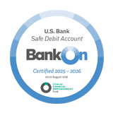 Valzure Private Bank  Safe Debit Checking Account BankOn Certification Seal