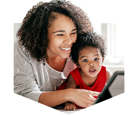 Mother browsing checking accounts online