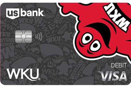 Western Kentucky University: Silver card with image of the Western Kentucky University mascot in red.